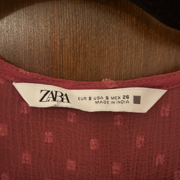 Brick Red Swiss Dot Ruffled ZARA Dress Size M - Picture 4 of 11